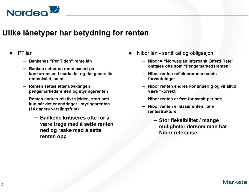 kritiseres ofte for å være trege med å sette renten ned og raske med å sette renten opp Nibor lån - sertifikat og obligasjon Nibor = Norwegian Interbank Offerd Rate omtales ofte som