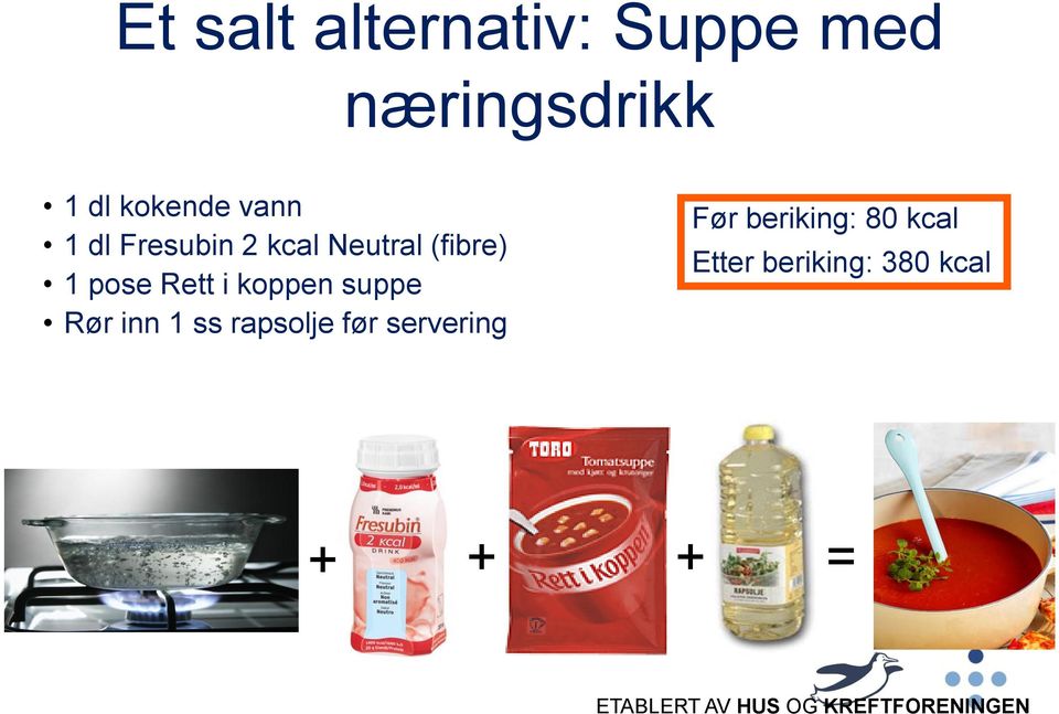 Rør inn 1 ss rapsolje før servering Før beriking: 80 kcal