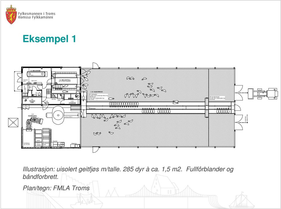 10- HUSDYRROM 200 melkegeiter 24 geiter under produksjonstilvenning totalt 224 dyr b=400 (55% eteplassdekning) a=1,5 m2 60 rekrutteringsdyr b=350 (35% eteplassdekning)