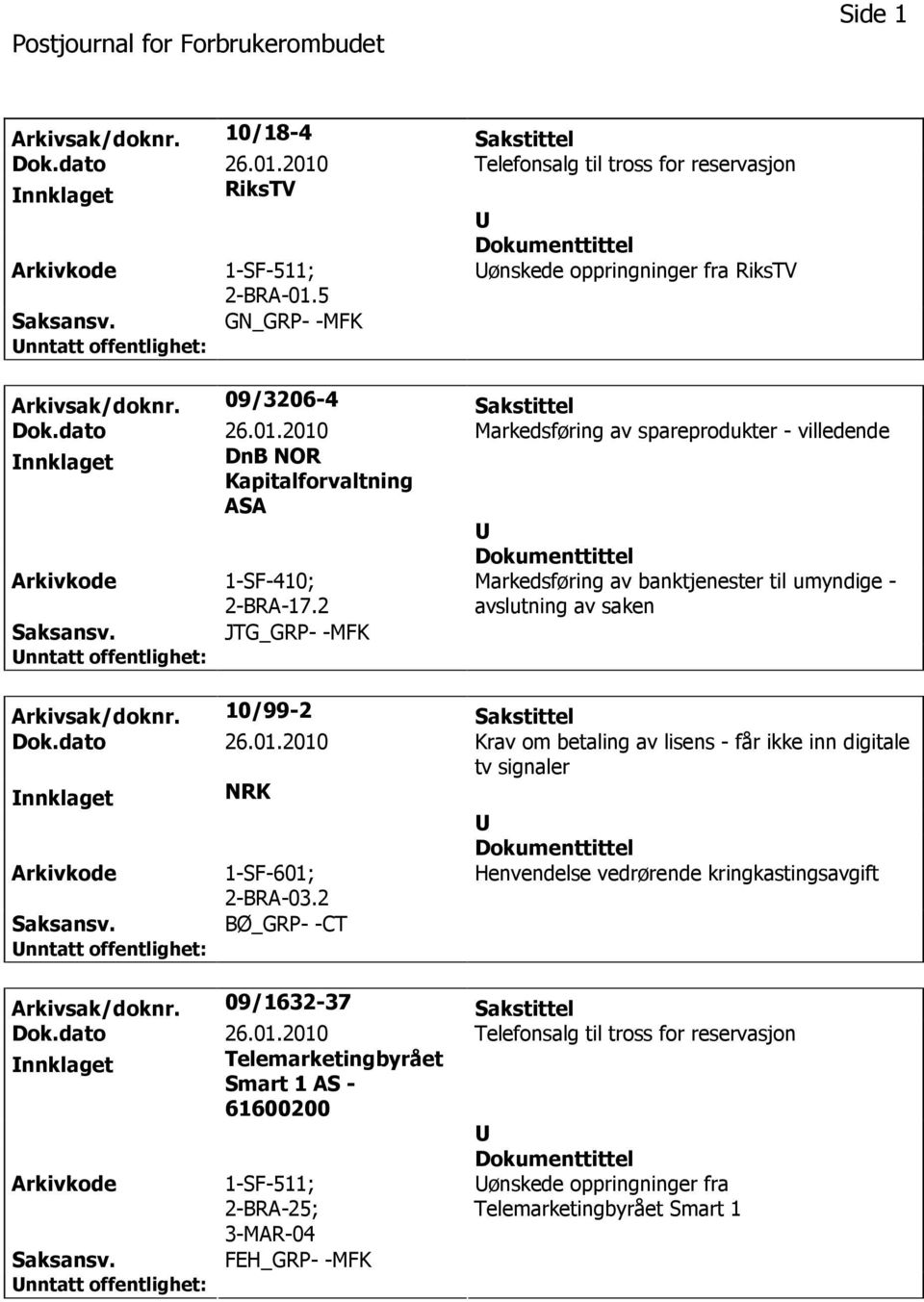 2 Markedsføring av banktjenester til umyndige - avslutning av saken JTG_GRP- -MFK Arkivsak/doknr. 10/99-2 Sakstittel Dok.dato 26.01.