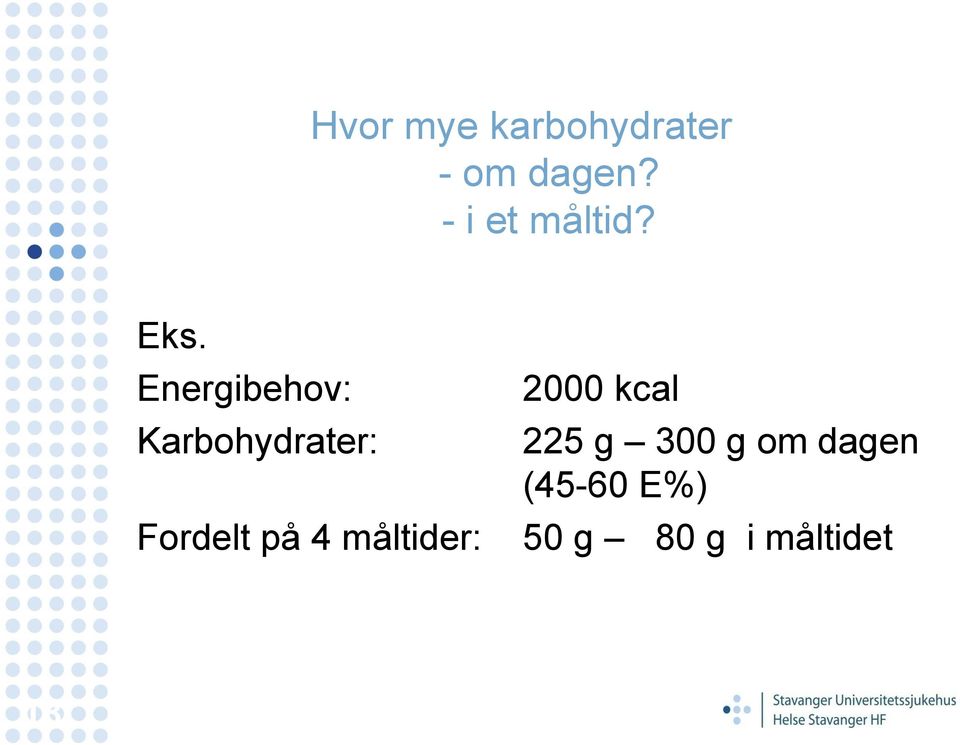 Energibehov: Karbohydrater: Fordelt på 4