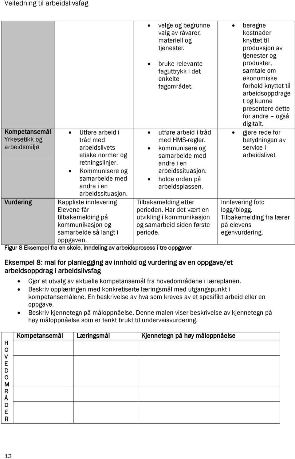 bruke relevante faguttrykk i det enkelte fagområdet. utføre arbeid i tråd med HMS-regler. kommunisere og samarbeide med andre i en arbeidssituasjon. holde orden på arbeidsplassen.