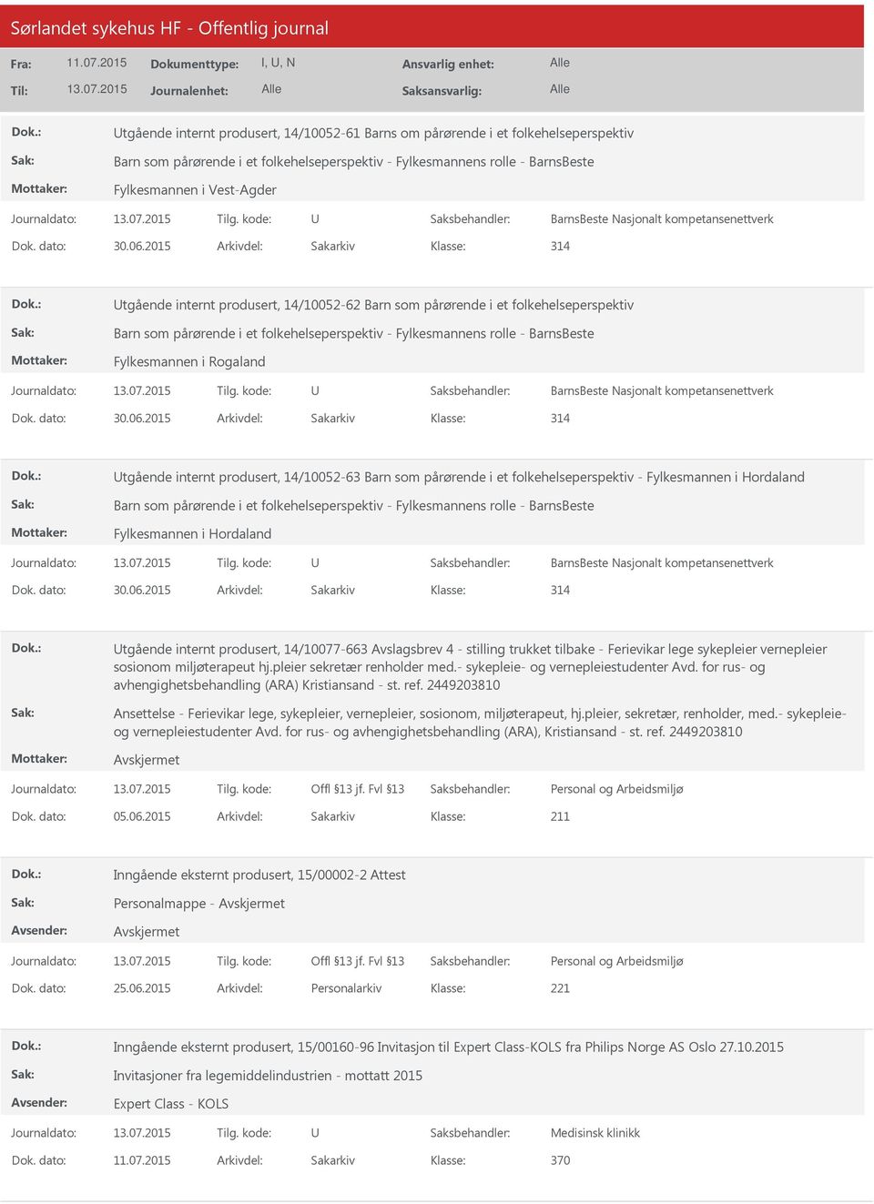 2015 Arkivdel: Sakarkiv tgående internt produsert, 14/10052-62 Barn som pårørende i et folkehelseperspektiv Barn som pårørende i et folkehelseperspektiv - Fylkesmannens rolle - BarnsBeste