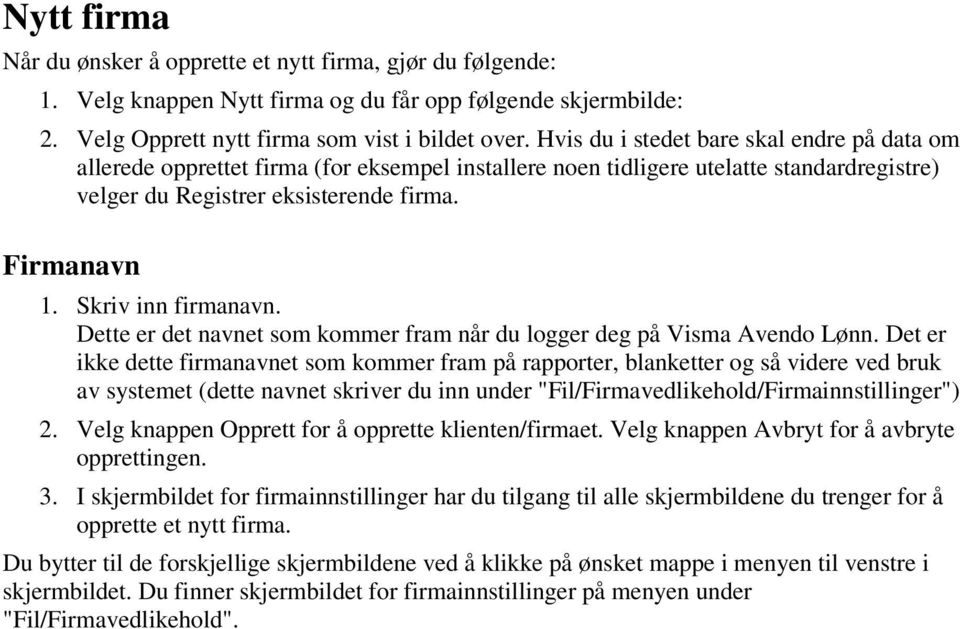 Skriv inn firmanavn. Dette er det navnet som kommer fram når du logger deg på Visma Avendo Lønn.