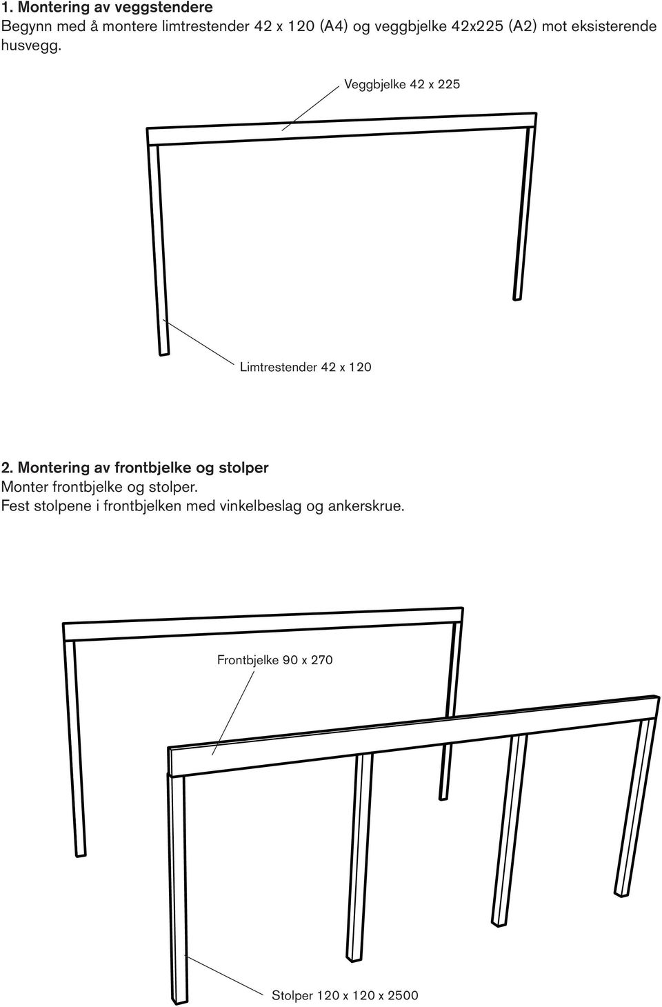 Veggbjelke 42 x 225 Limtrestender 42 x 120 2.