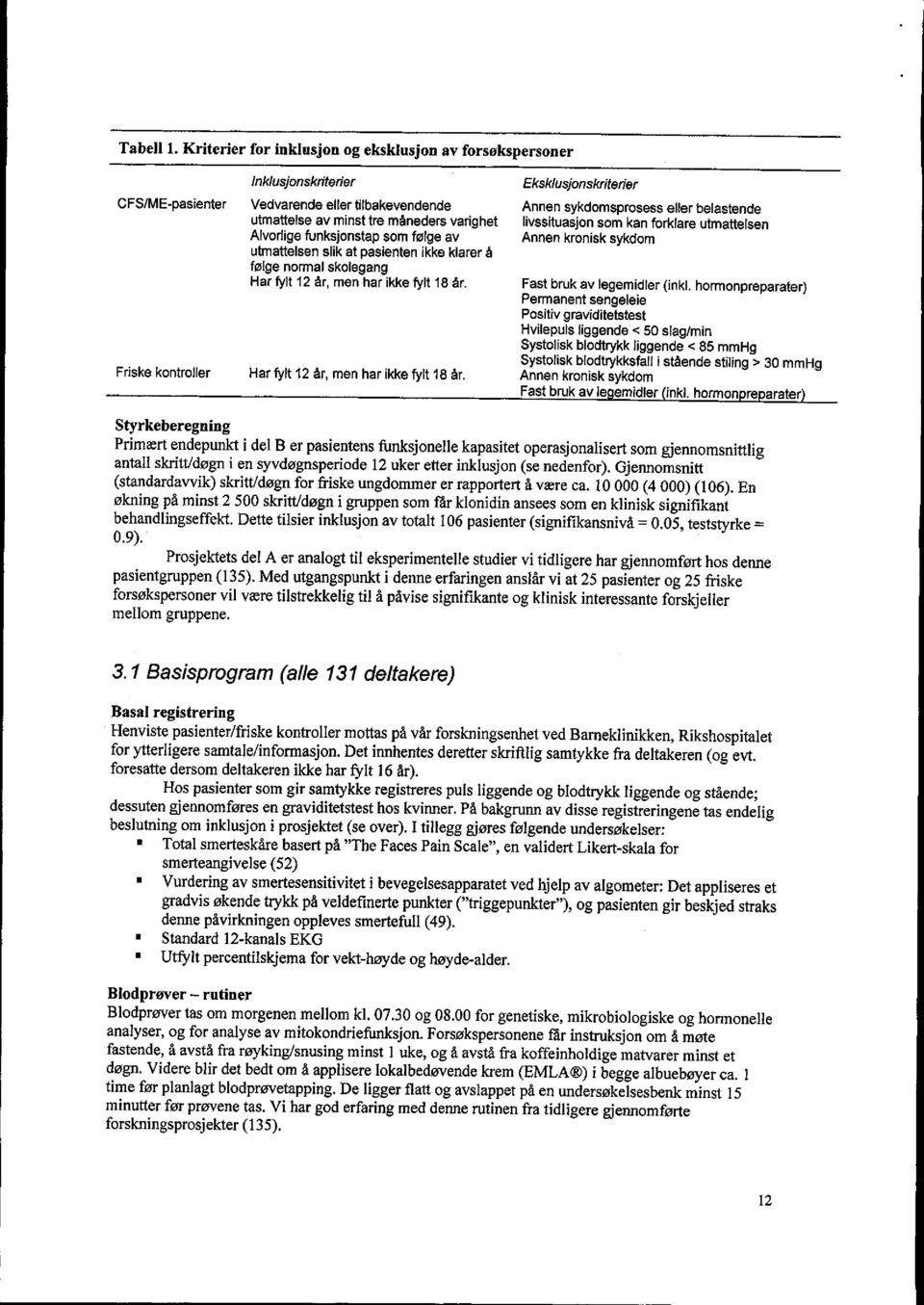 funksjonstap som følge av utmattelsen slik at pasienten ikke klarer å følge normal skolegang Har fylt 12 år, men har ikke fylt 18 år.