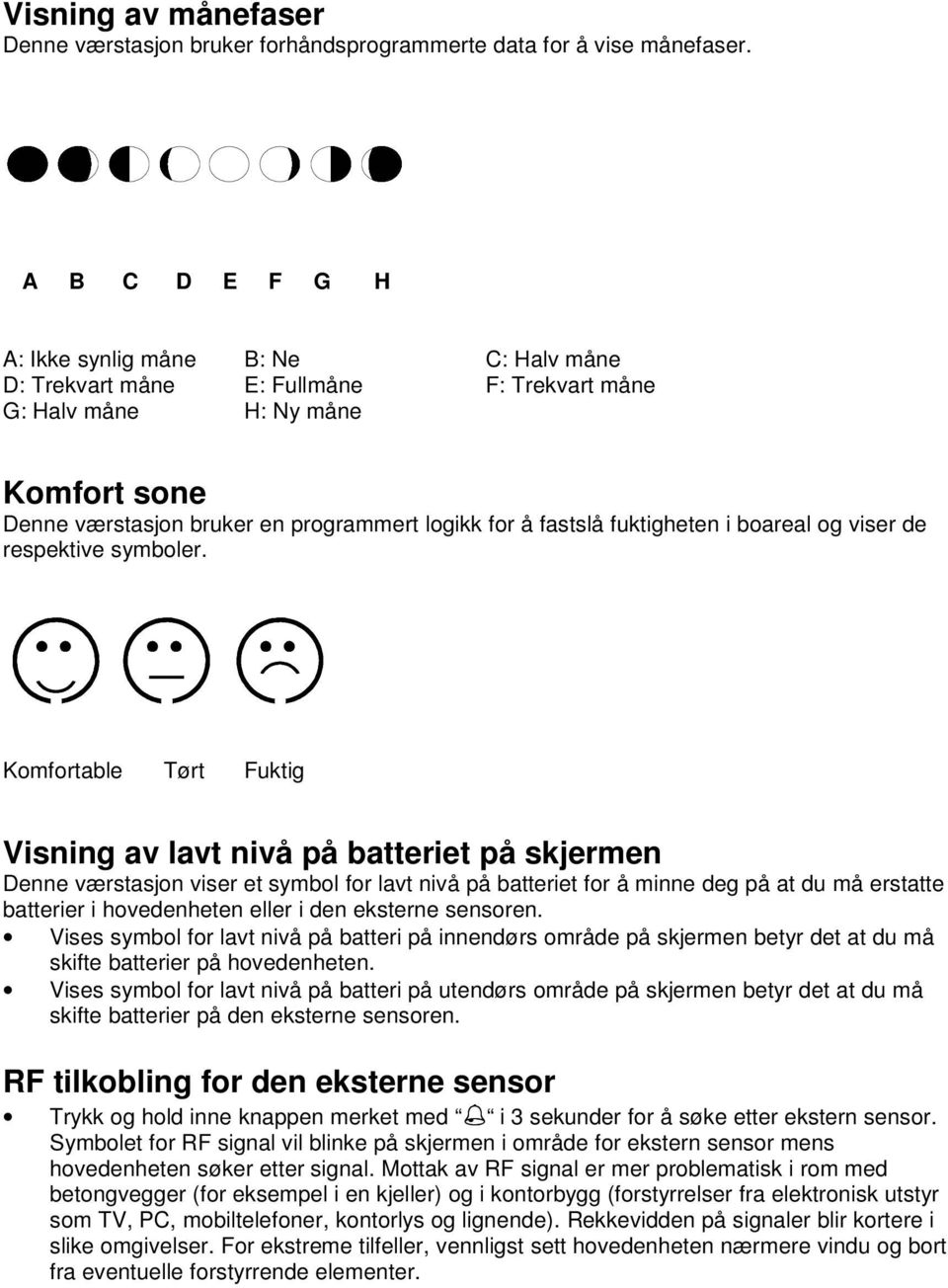 fuktigheten i boareal og viser de respektive symboler.