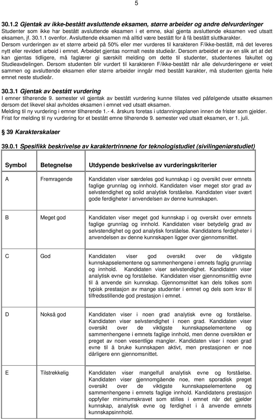 eksamen, jf. 30.1.1 ovenfor. Avsluttende eksamen må alltid være bestått for å få bestått sluttkarakter.