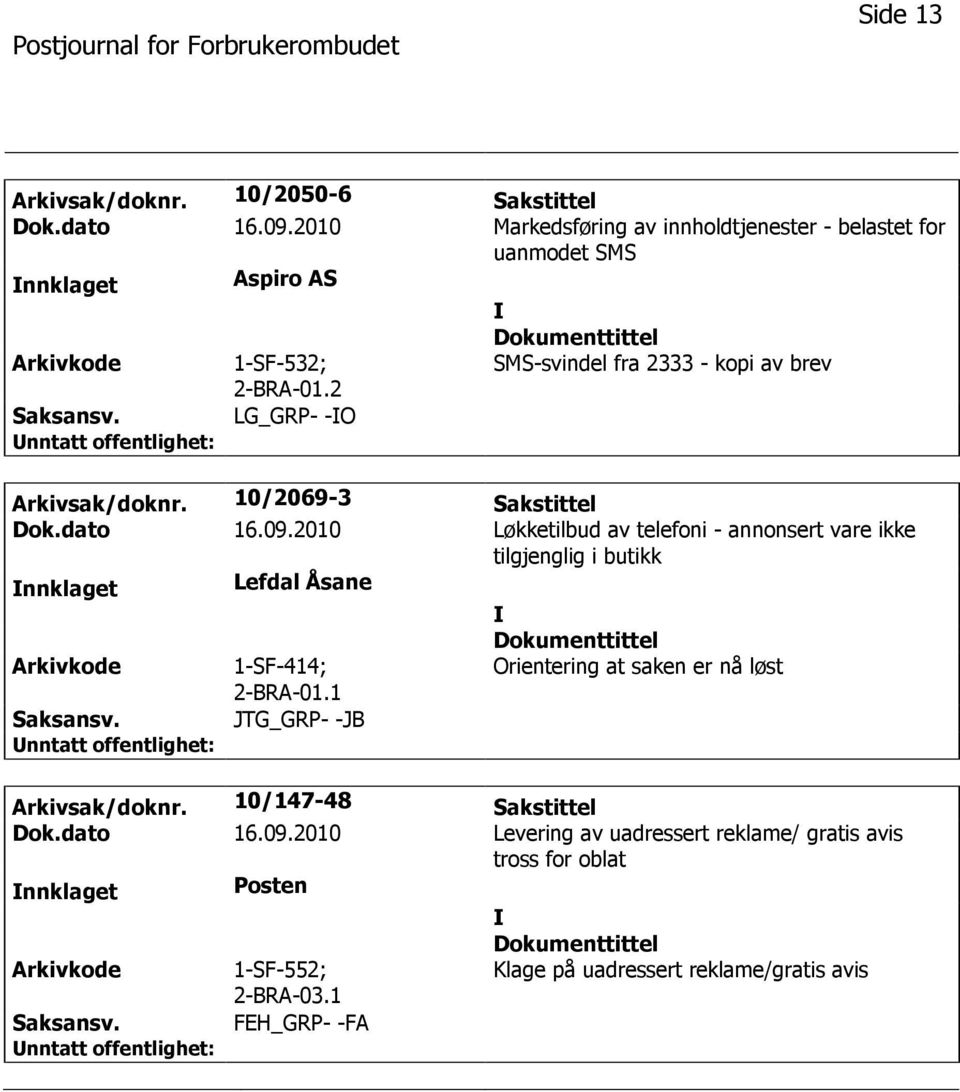 2 SMS-svindel fra 2333 - kopi av brev LG_GRP- -O Arkivsak/doknr. 10/2069-3 Sakstittel Dok.dato 16.09.