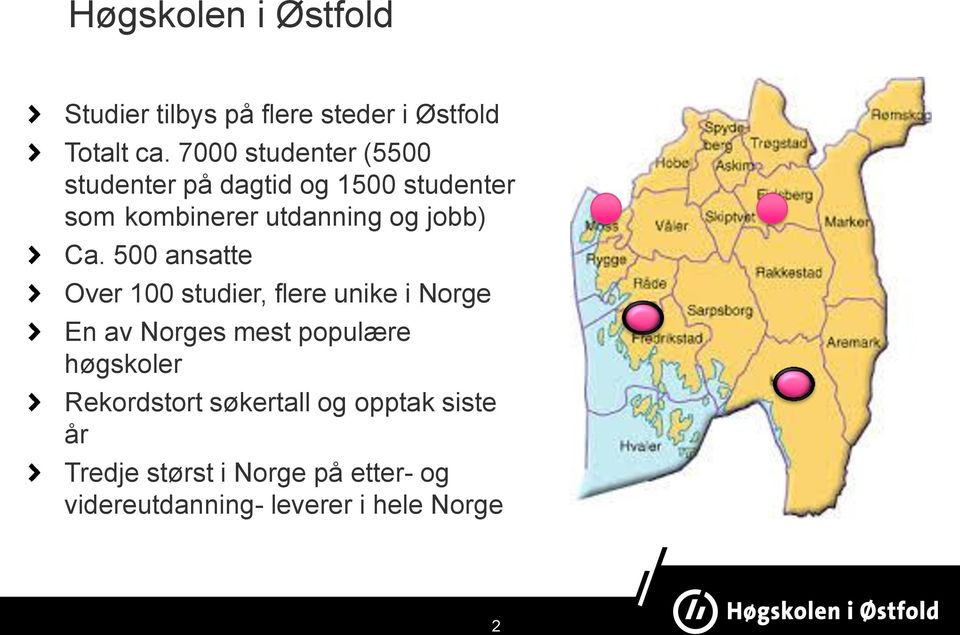 Ca. 500 ansatte Over 100 studier, flere unike i Norge En av Norges mest populære høgskoler