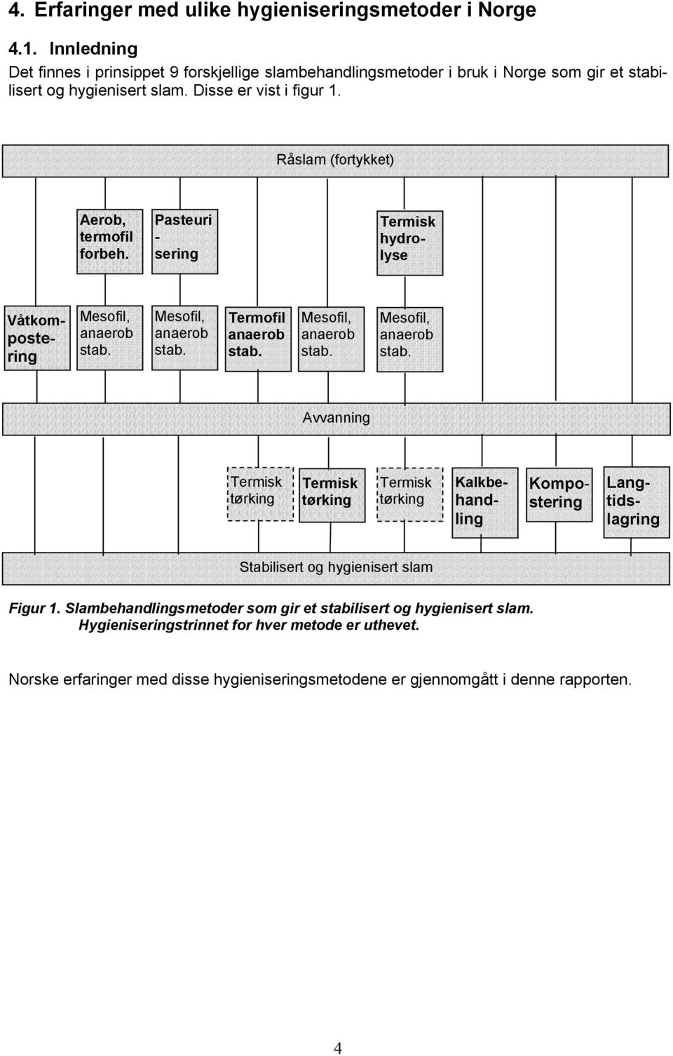 Mesofil, anaerob stab. Mesofil, anaerob stab. Avvanning Termisk tørking Termisk tørking Termisk tørking Kompostering Kalkbehandling Langtidslagring Stabilisert og hygienisert slam Figur 1.