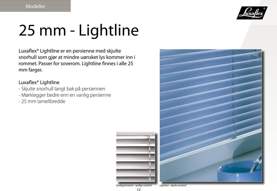 Luxaflex Lightline - Skjulte snorhull langt bak på persiennen - Mørklegger bedre enn en vanlig