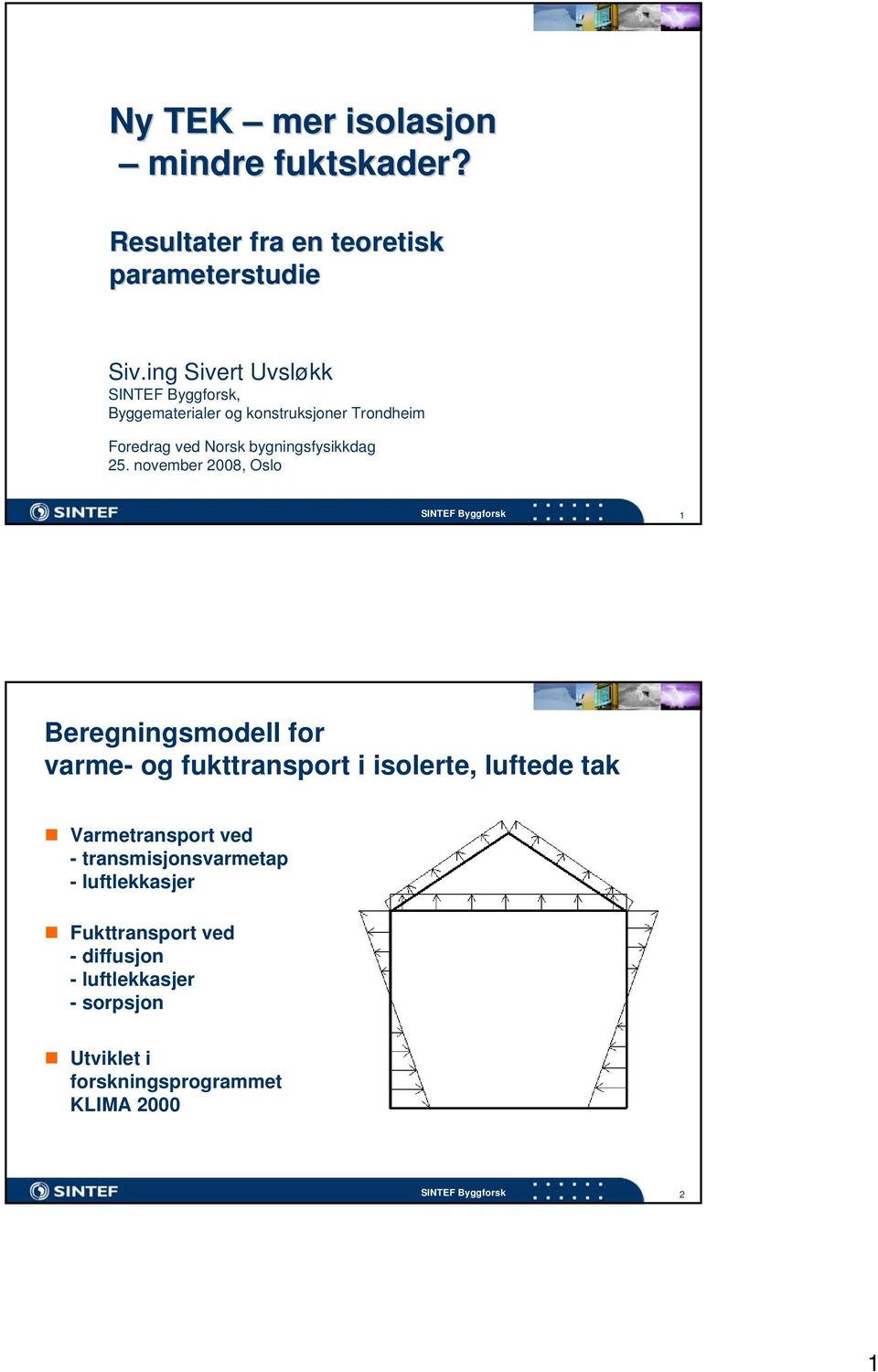 november 8, Oslo Beregningsmodell for varme- og fukttransport i isolerte, luftede tak Varmetransport ved -