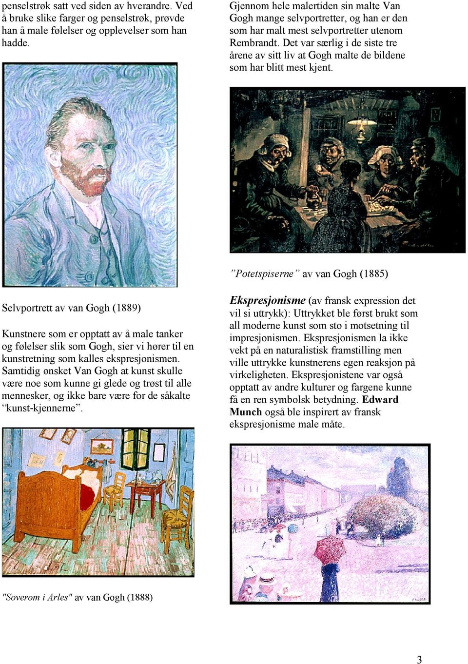 Det var særlig i de siste tre årene av sitt liv at Gogh malte de bildene som har blitt mest kjent.