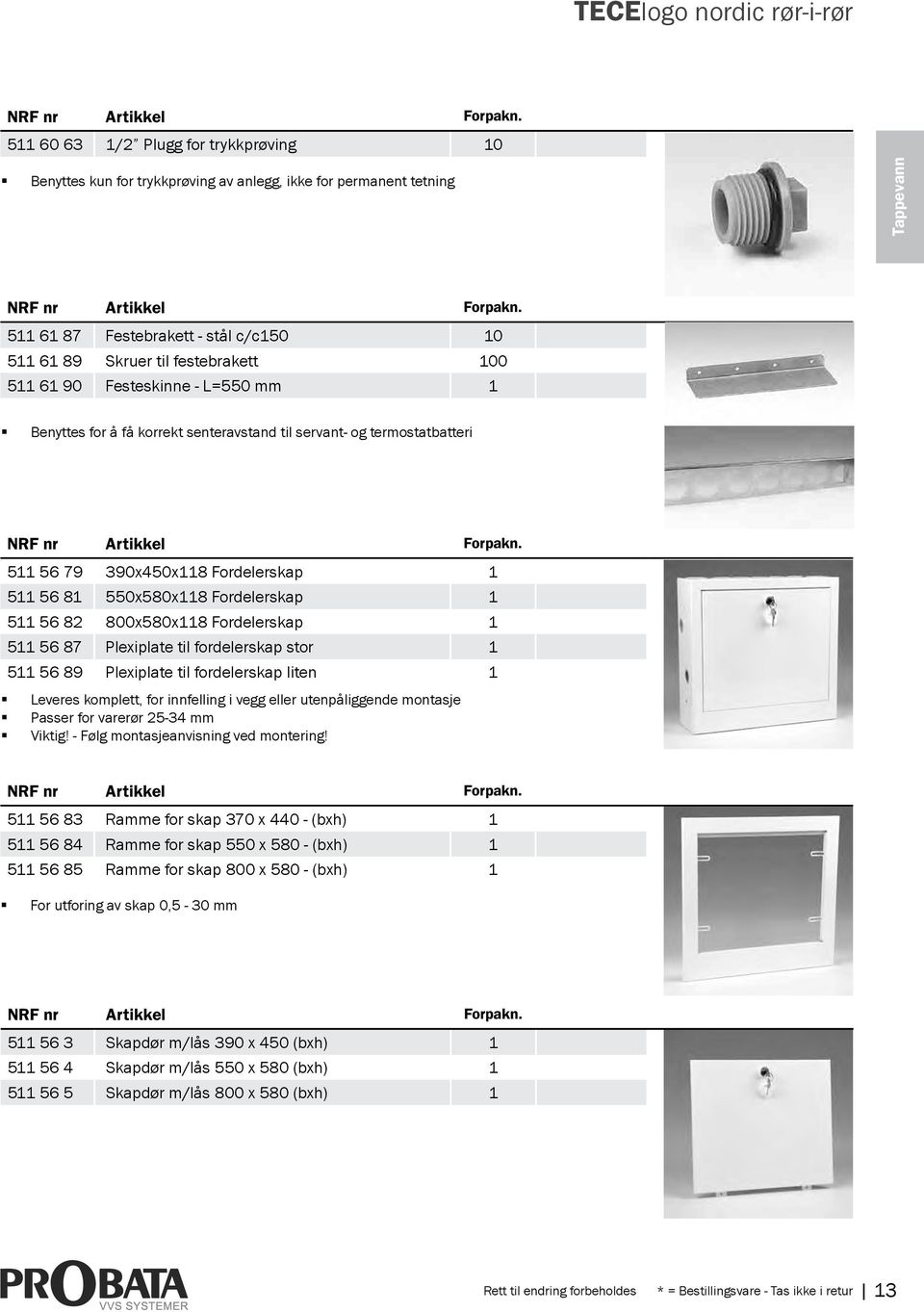 Fordelerskap 1 511 56 82 800x580x118 Fordelerskap 1 511 56 87 Plexiplate til fordelerskap stor 1 511 56 89 Plexiplate til fordelerskap liten 1 Leveres komplett, for innfelling i vegg eller