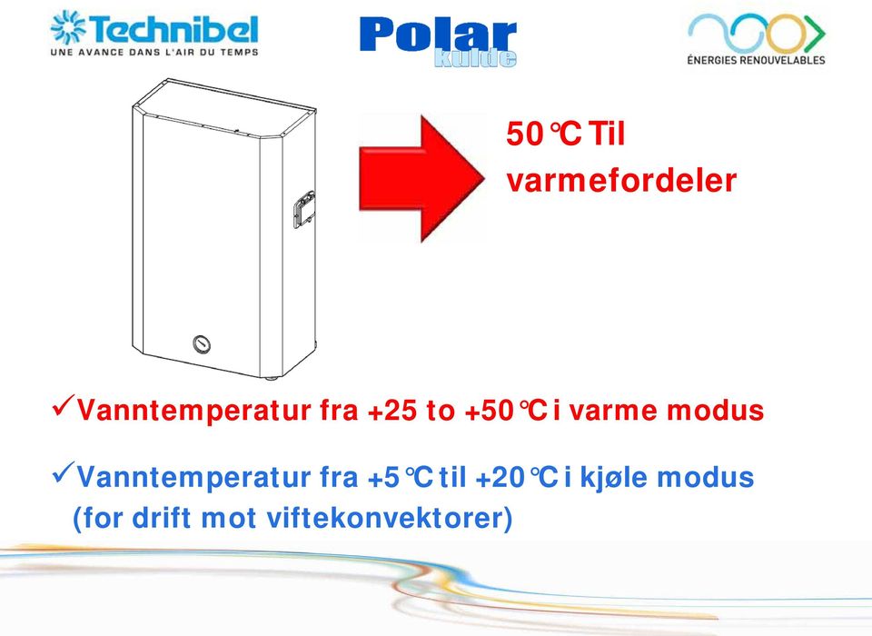 Vanntemperatur fra +5 C til +20 C i