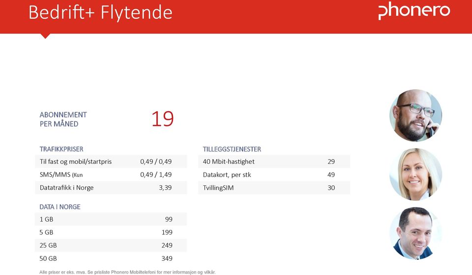 stk 49 Datatrafikk i Norge 3,39 TvillingSIM 30 DATA I NORGE 1 GB 99 5 GB 199 25 GB 249 50