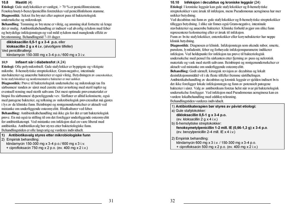 Antibiotikabehandling er indisert ved alvorlig sykdom med feber og betydelige infeksjonstegn og ved mild sykdom med manglende effekt av brysttømming. Behandlingstid 7-10 dager.