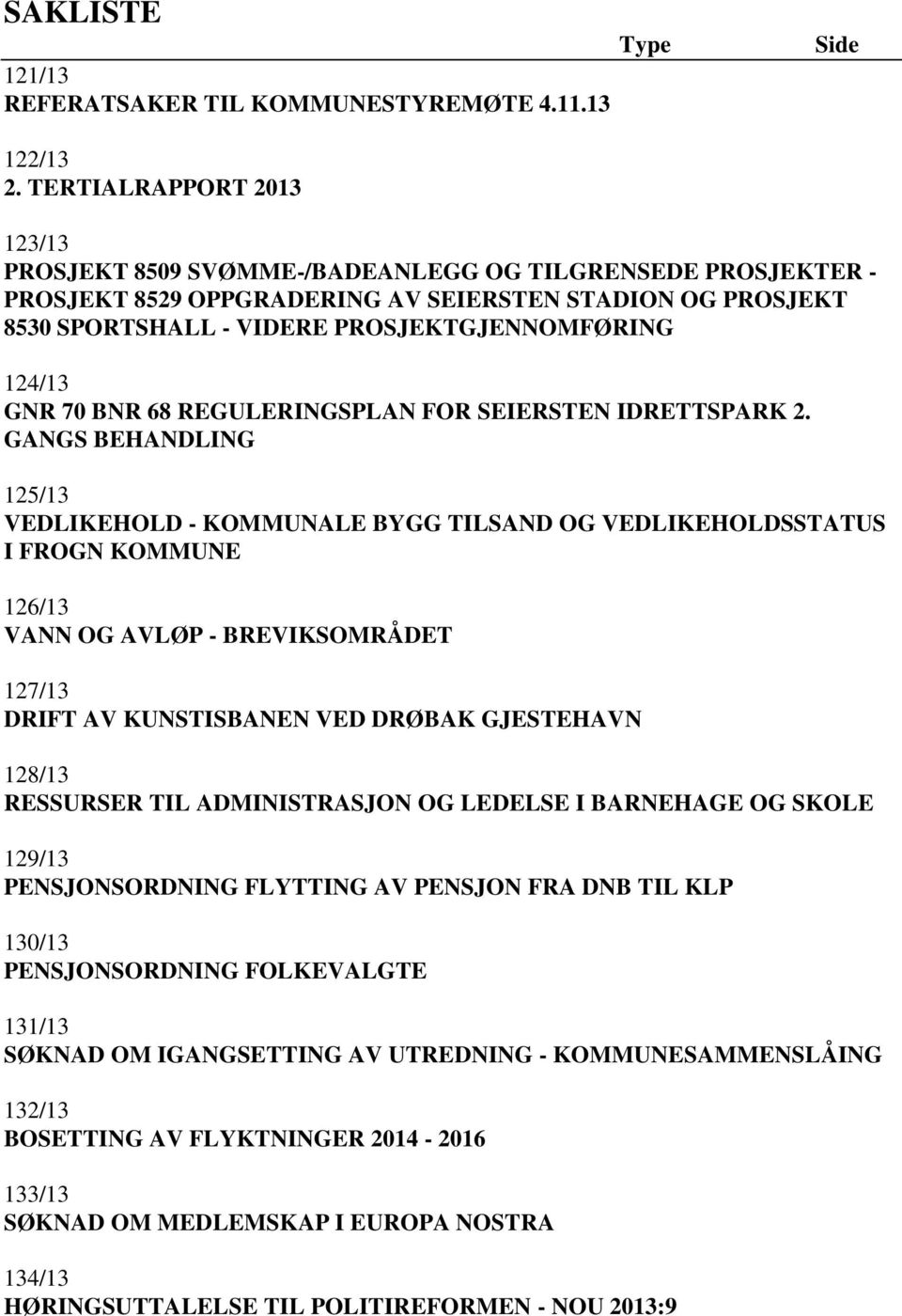 124/13 GNR 70 BNR 68 REGULERINGSPLAN FOR SEIERSTEN IDRETTSPARK 2.