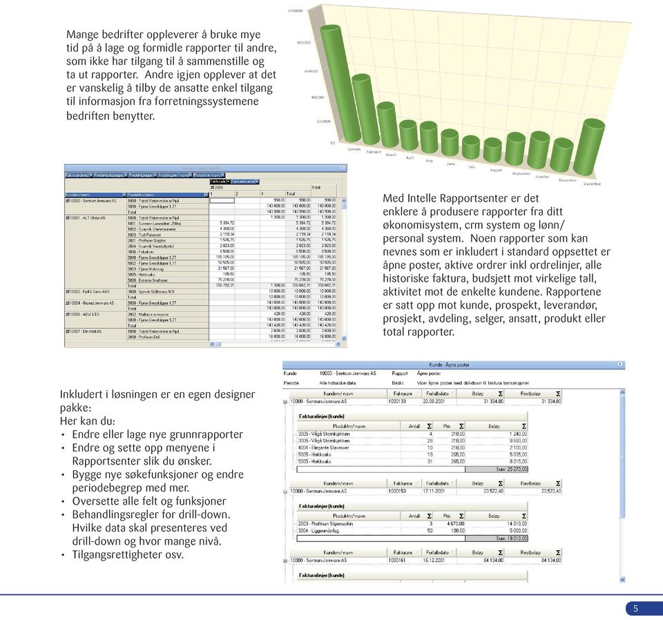 Med Intelle Rapportsenter er det enklere å produsere rapporter fra ditt økonomisystem, crm system og lønn/ personal system.