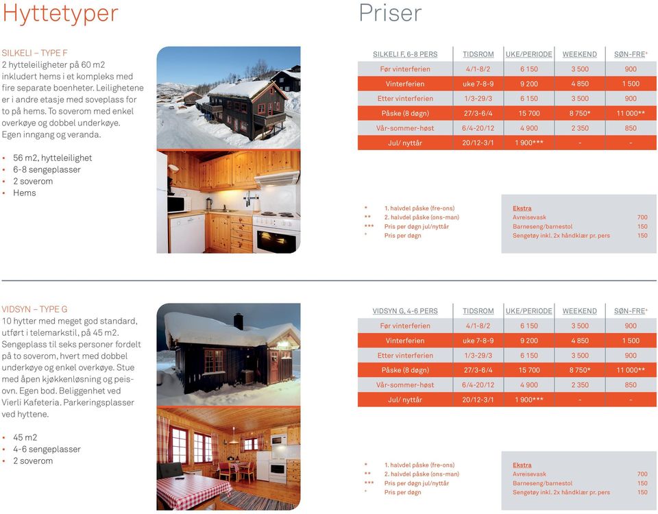 SILKELI F, 68 PERS Vårsommerhøst 4/18/2 uke 789 1/329/3 27/36/4 6/420/12 20/123/1 6 9 200 6 15 700 4 1 *** WEEKEND SØNFRE + 4 850 1 500 8 750* 11 000** 2 350 850 56 m2, hytteleilighet 68 sengeplasser