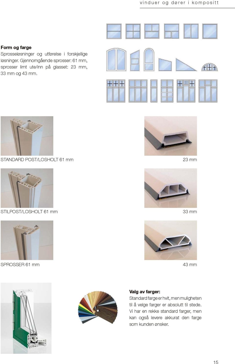 STANDARD POST/LOSHOLT 61 mm 23 mm STILPOST/LOSHOLT 61 mm 33 mm SPROSSER 61 mm 43 mm Valg av farger: Standard farge er