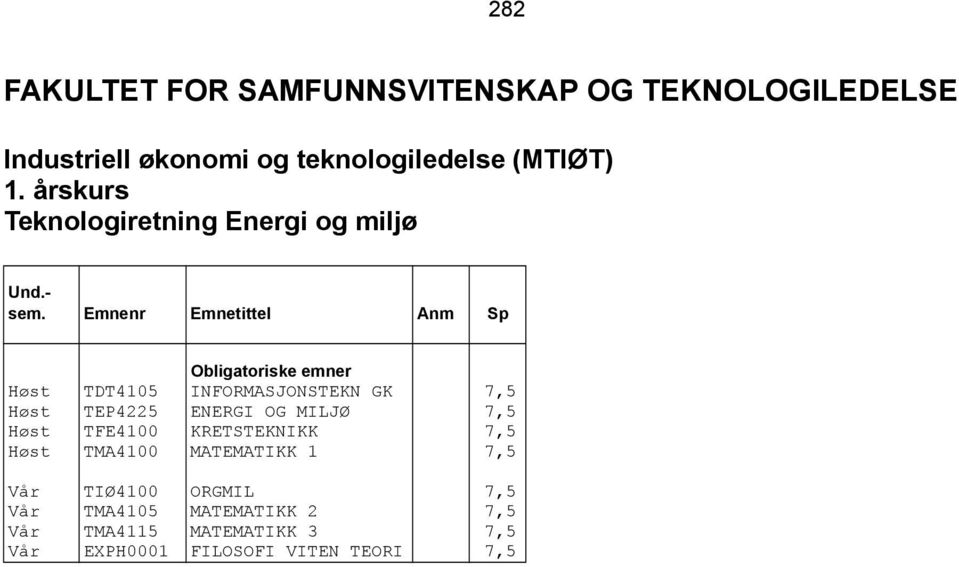 INFORMASJONSTEKN GK 7,5 Høst TEP4225 ENERGI OG MILJØ 7,5 Høst TFE4100