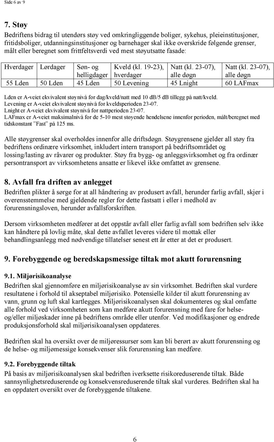 eller beregnet som frittfeltsverdi ved mest støyutsatte fasade: Hverdager Lørdager Søn- og helligdager Kveld (kl. 19-23), hverdager Natt (kl. 23-07), alle døgn Natt (kl.