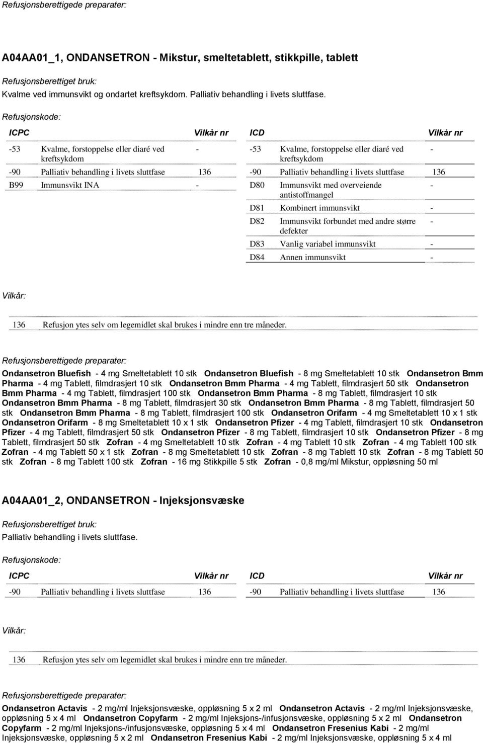 livets sluttfase 136 D80 Immunsvikt med overveiende antistoffmangel D81 Kombinert immunsvikt D82 Immunsvikt forbundet med andre større defekter D83 Vanlig variabel immunsvikt D84 Annen immunsvikt