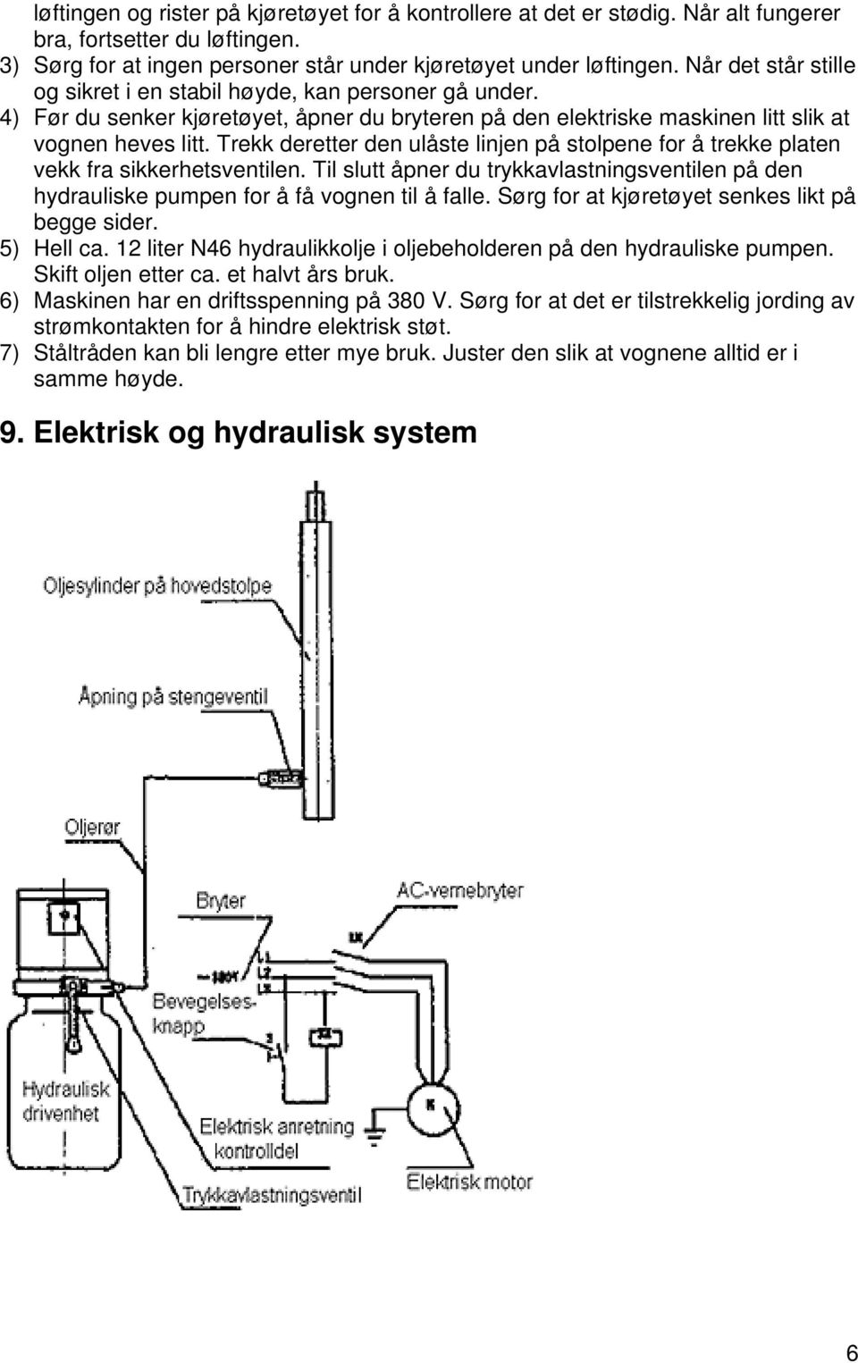 Trekk deretter den ulåste linjen på stolpene for å trekke platen vekk fra sikkerhetsventilen. Til slutt åpner du trykkavlastningsventilen på den hydrauliske pumpen for å få vognen til å falle.