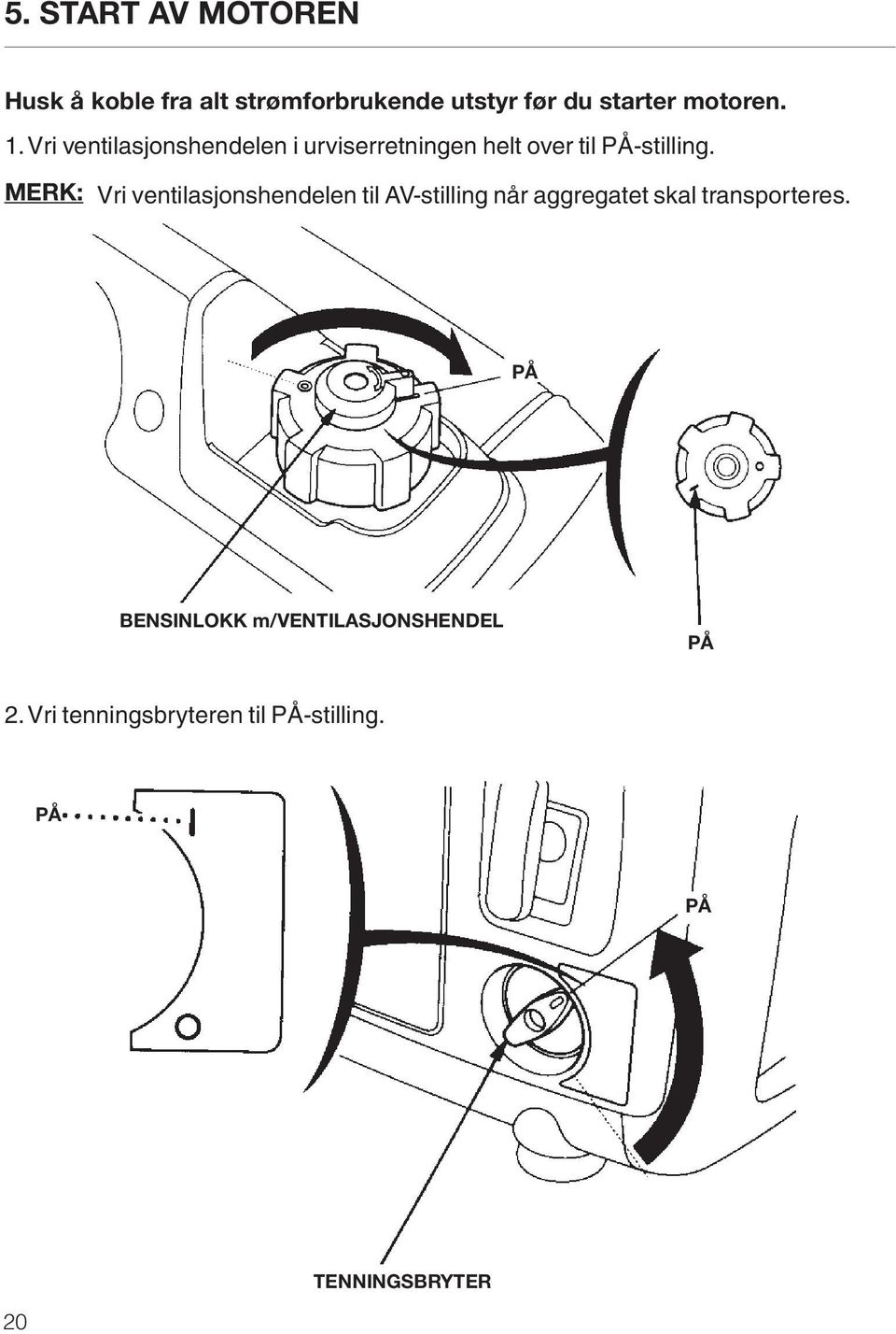 MERK: Vri ventilasjonshendelen til AV-stilling når aggregatet skal transporteres.