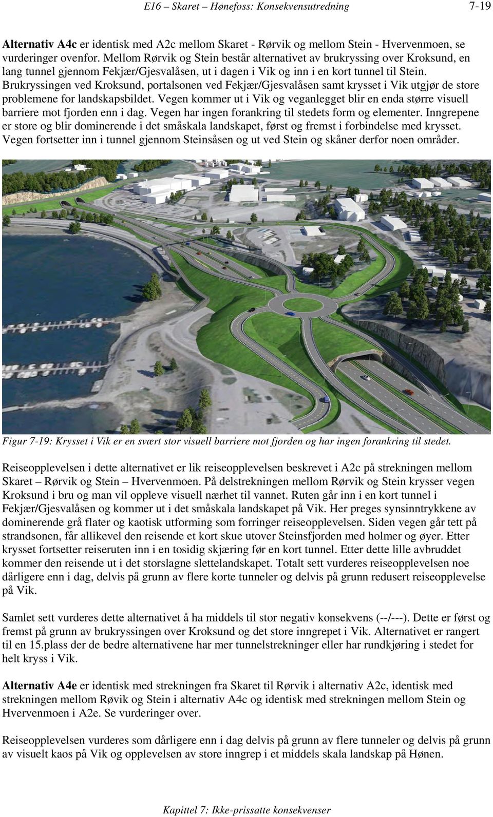 Brukryssingen ved Kroksund, portalsonen ved Fekjær/Gjesvalåsen samt krysset i Vik utgjør de store problemene for landskapsbildet.
