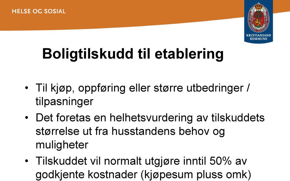 tilskuddets størrelse ut fra husstandens behov og muligheter