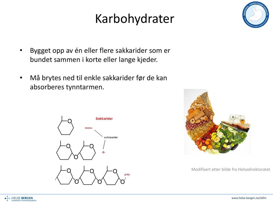 Må brytes ned til enkle sakkarider før de kan