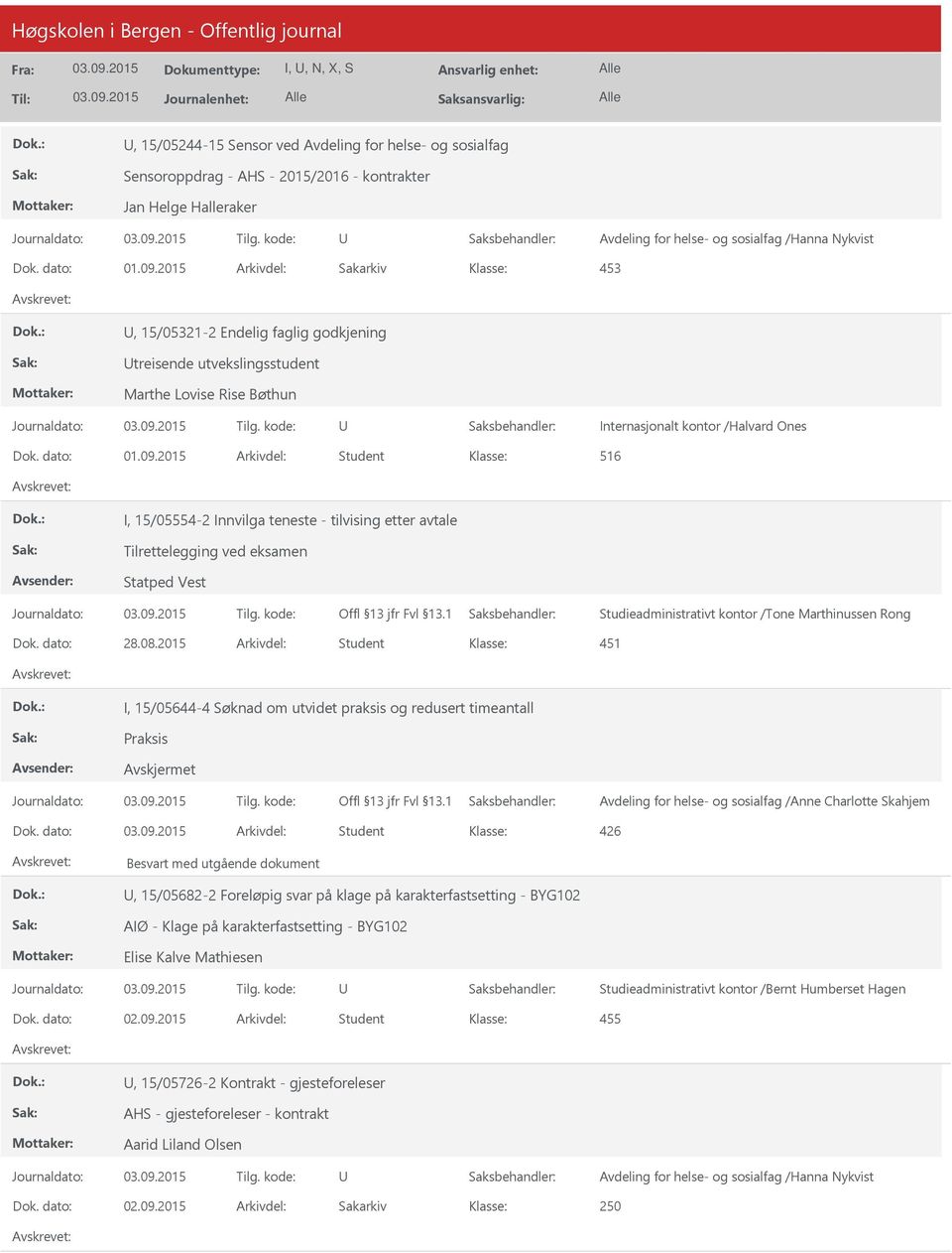 2015 Arkivdel: Student I, 15/05554-2 Innvilga teneste - tilvising etter avtale Tilrettelegging ved eksamen Statped Vest Studieadministrativt kontor /Tone Marthinussen Rong Dok. dato: 28.08.