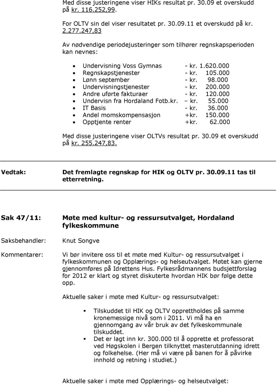 000 Undervisningstjenester - kr. 200.000 Andre uførte fakturaer - kr. 120.000 Undervisn fra Hordaland Fotb.kr. kr. 55.000 IT Basis - kr. 36.000 Andel momskompensasjon +kr. 150.