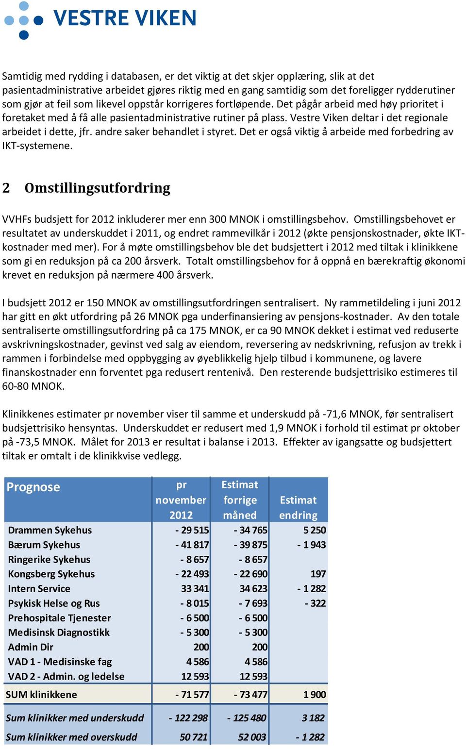 Vestre Viken deltar i det regionale arbeidet i dette, jfr. andre saker behandlet i styret. Det er også viktig å arbeide med forbedring av IKT-systemene.