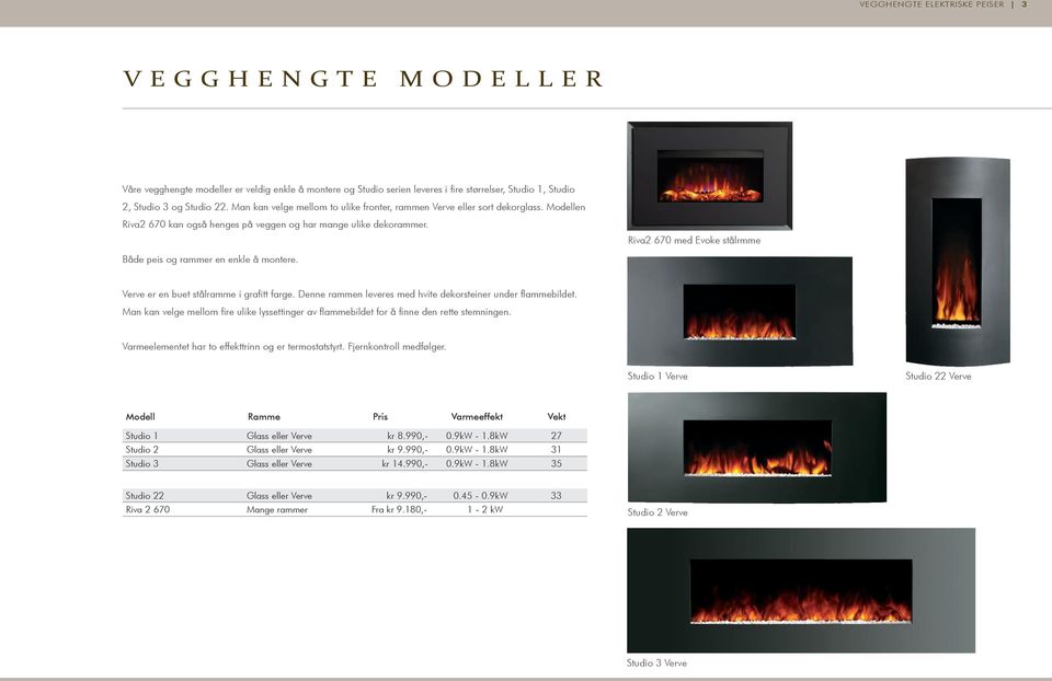 Riva2 670 med Evoke stålrmme åde peis og rammer en enkle å montere. Verve er en buet stålramme i grafitt farge. Denne rammen leveres med hvite dekorsteiner under flammebildet.