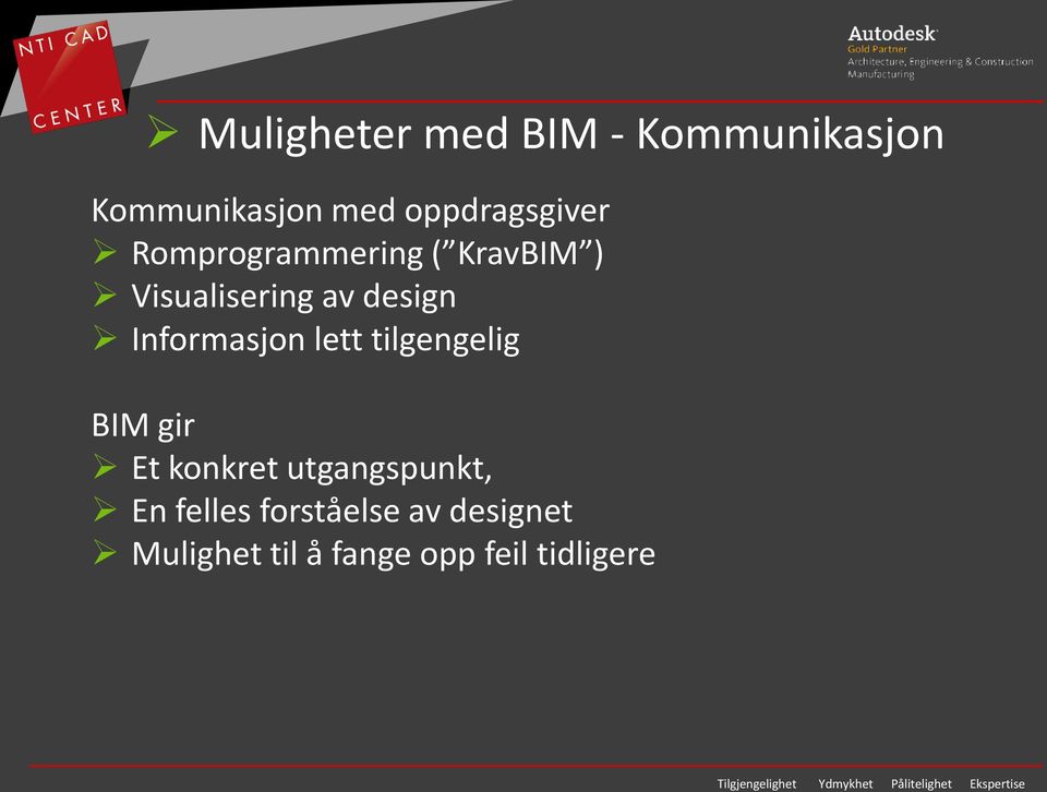 design Informasjon lett tilgengelig BIM gir Et konkret