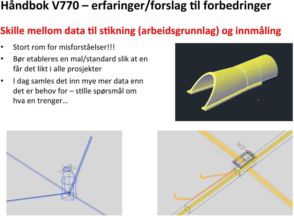 !! Bør etableres en mal/standard slik at en får det likt i alle prosjekter