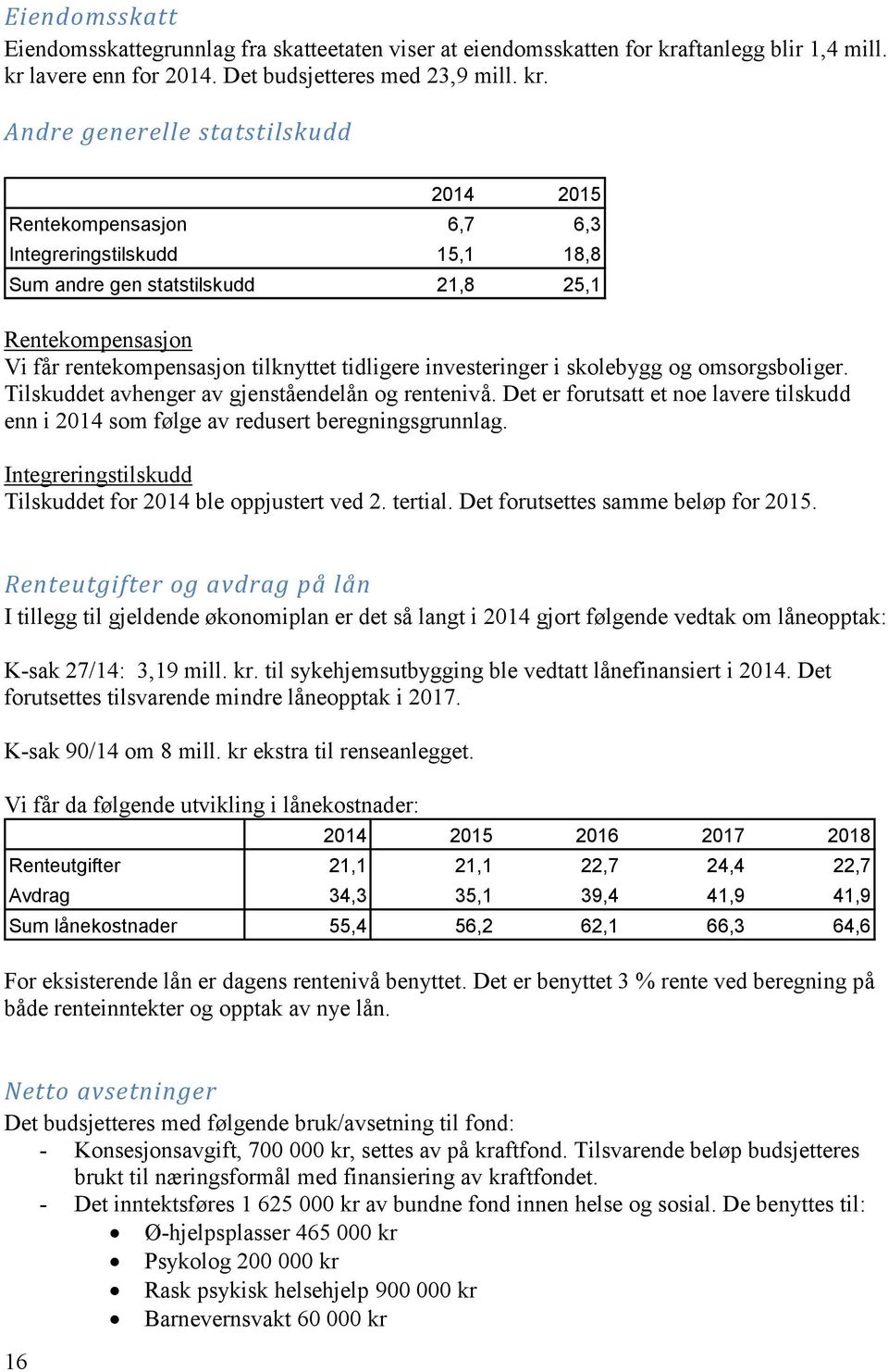 lavere enn for 2014. Det budsjetteres med 23,9 mill. kr.