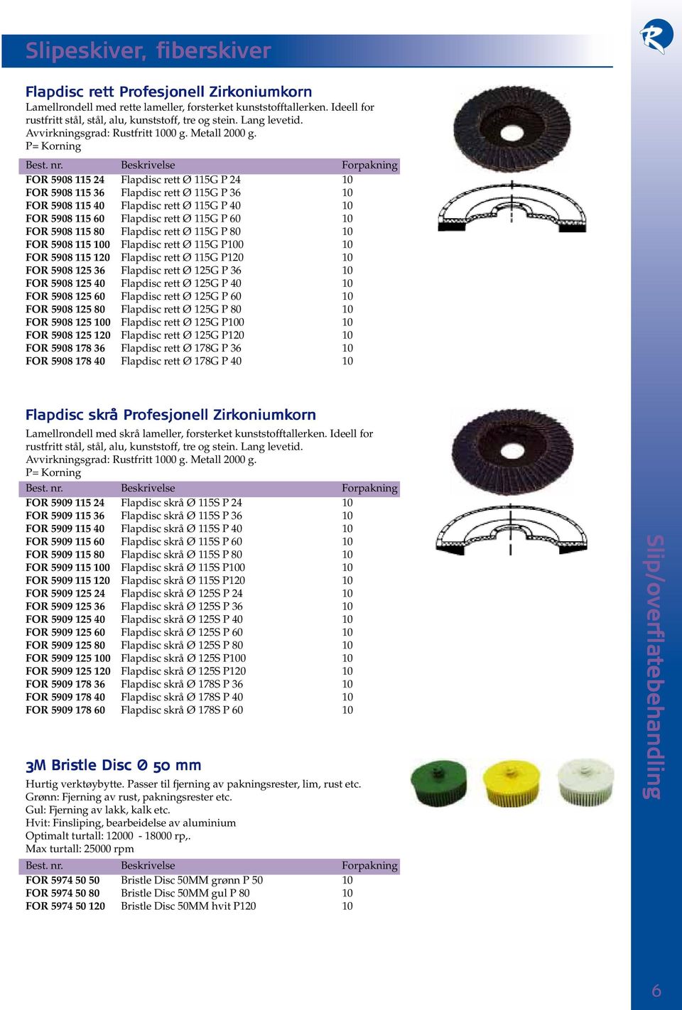 P= Korning FOR 5908 115 24 Flapdisc rett Ø 115G P 24 10 FOR 5908 115 36 Flapdisc rett Ø 115G P 36 10 FOR 5908 115 40 Flapdisc rett Ø 115G P 40 10 FOR 5908 115 60 Flapdisc rett Ø 115G P 60 10 FOR 5908