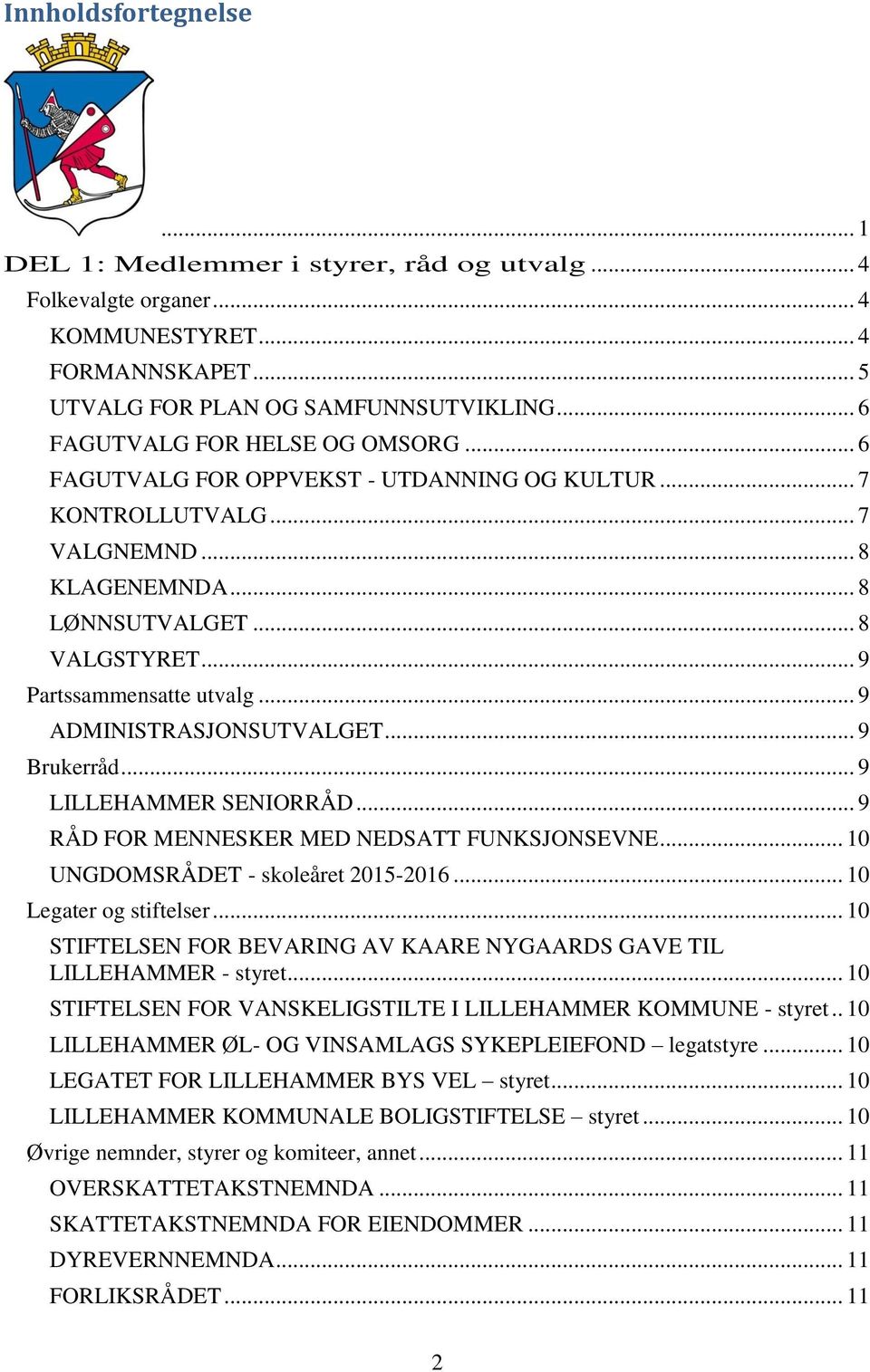 .. 9 Brukerråd... 9 LILLEHAMMER SENIORRÅD... 9 RÅD FOR MENNESKER MED NEDSATT FUNKSJONSEVNE... 10 UNGDOMSRÅDET - skoleåret 2015-2016... 10 Legater og stiftelser.