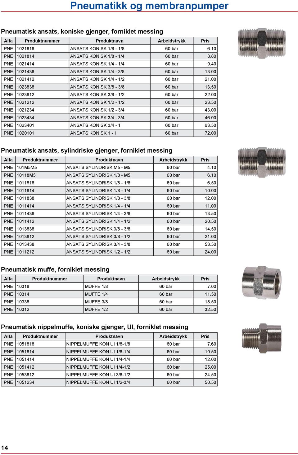 50 PNE 1023812 ANSATS KONISK 3/8-1/2 60 22.00 PNE 1021212 ANSATS KONISK 1/2-1/2 60 23.50 PNE 1021234 ANSATS KONISK 1/2-3/4 60 43.00 PNE 1023434 ANSATS KONISK 3/4-3/4 60 46.