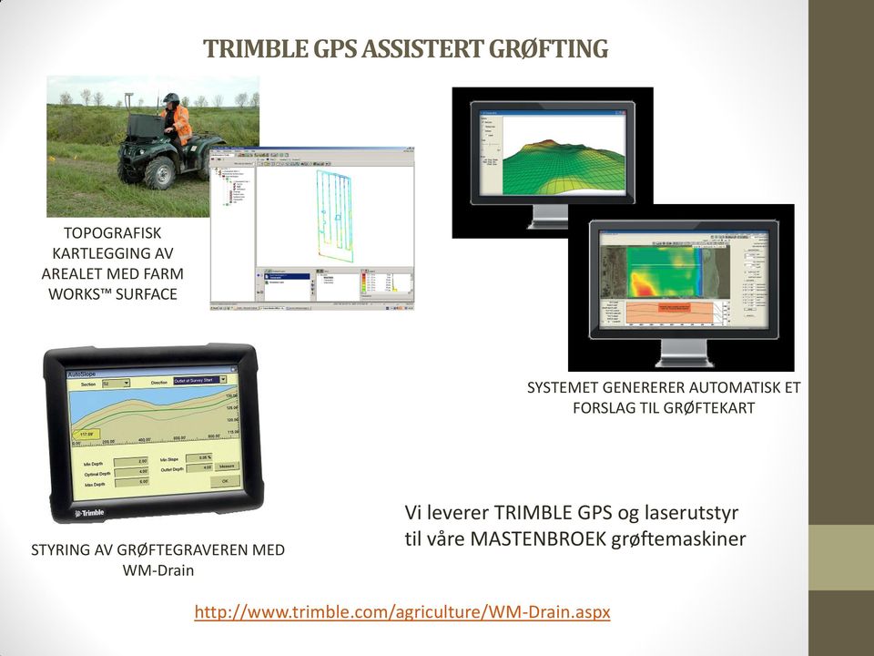 STYRING AV GRØFTEGRAVEREN MED WM-Drain Vi leverer TRIMBLE GPS og laserutstyr
