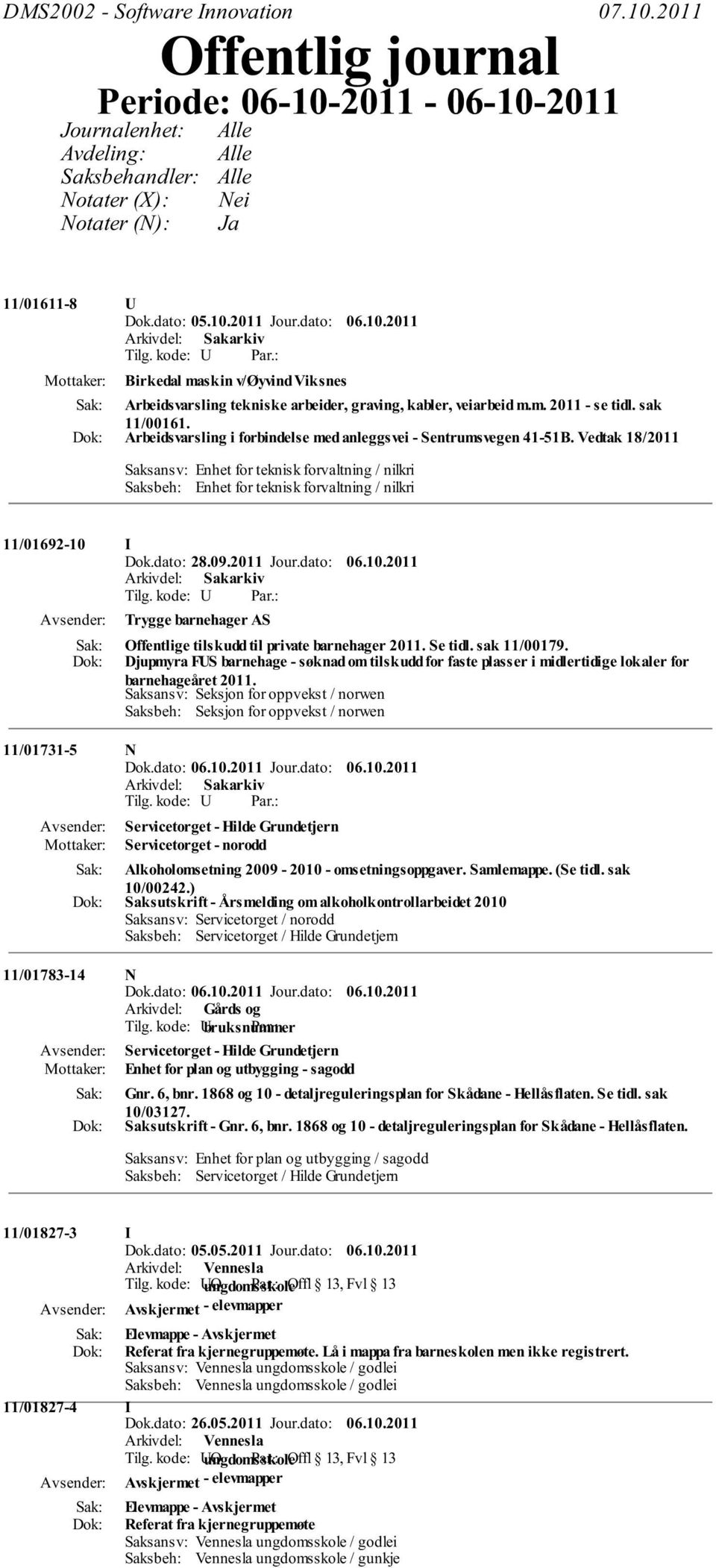 Arbeidsvarsling i forbindelse med anleggsvei - Sentrumsvegen 41-51B. Vedtak 18/2011 Saksansv: Enhet for teknisk forvaltning / nilkri Saksbeh: Enhet for teknisk forvaltning / nilkri 11/01692-10 I Dok.