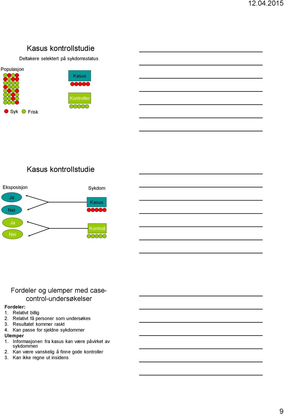 Relativt billig 2. Relativt få personer som undersøkes 3. Resultatet kommer raskt 4.