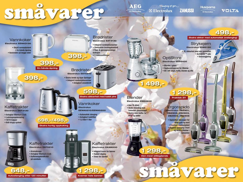 Electrolux EFP4400 Blender i glass Oppbevaringsrom for tilbehør Alt i ett: vispe, kutte, blande og elte 498,- Ekstra sikker med automatisk avstenging!