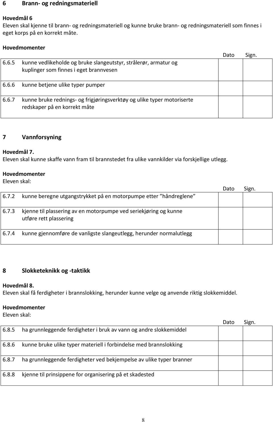 Eleven skal kunne skaffe vann fram til brannstedet fra ulike vannkilder via forskjellige utlegg. 6.7.2 kunne beregne utgangstrykket på en motorpumpe etter håndreglene 6.7.3 kjenne til plassering av en motorpumpe ved seriekjøring og kunne utføre rett plassering 6.