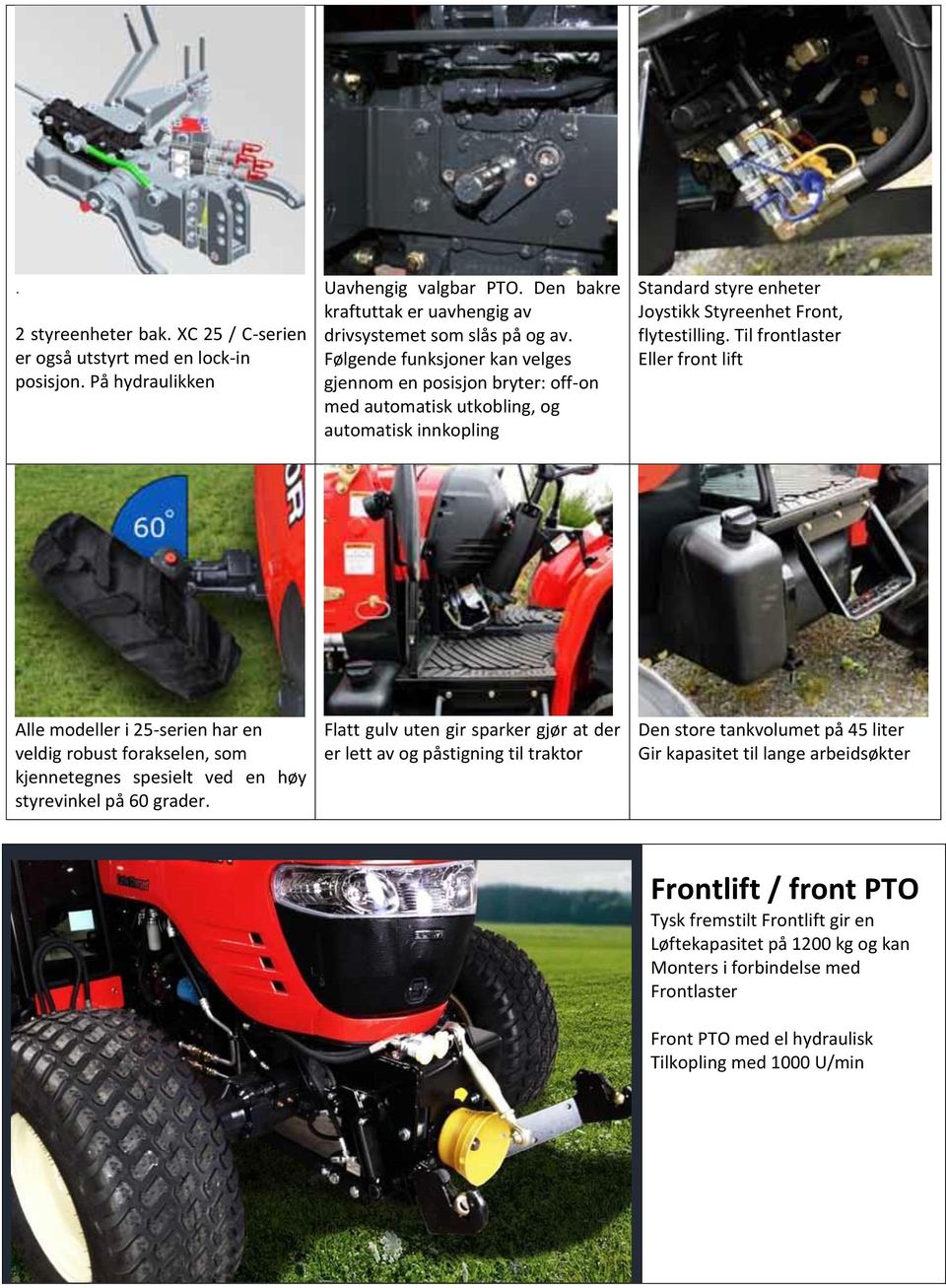 Til frontlaster Eller front lift Alle modeller i 25-serien har en veldig robust forakselen, som kjennetegnes spesielt ved en høy styrevinkel på 60 grader.